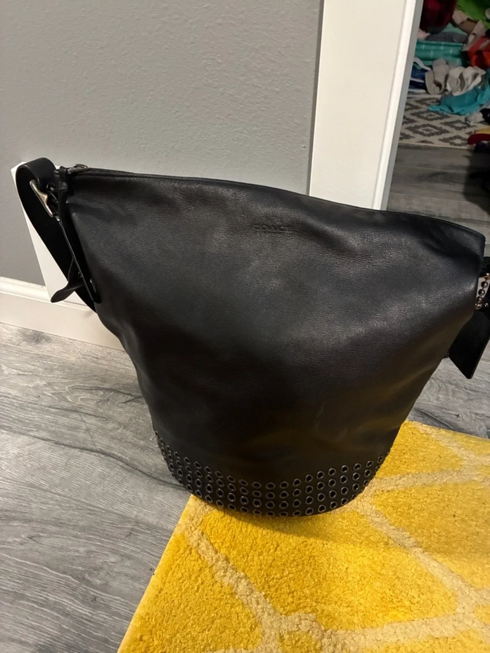 Coach Bleecker Leather Studded Bucket Bag - Picture 1 of 8